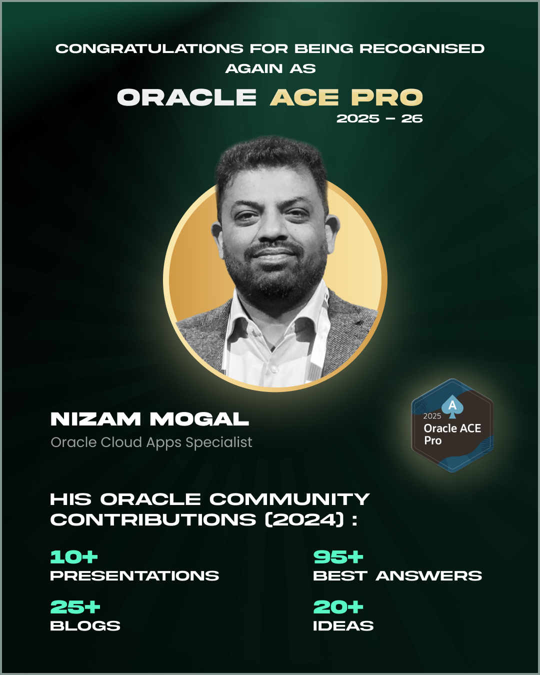 Nizam Mogal Oracle ACE Pro 2025-26